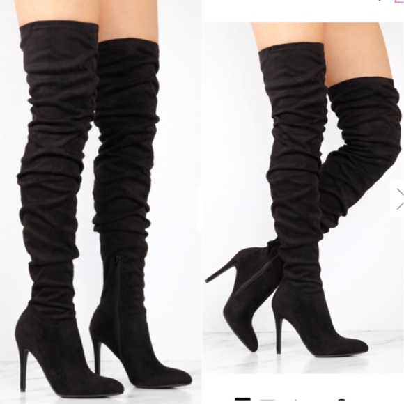 Shoes | Black Thigh High Boots Scrunchy 